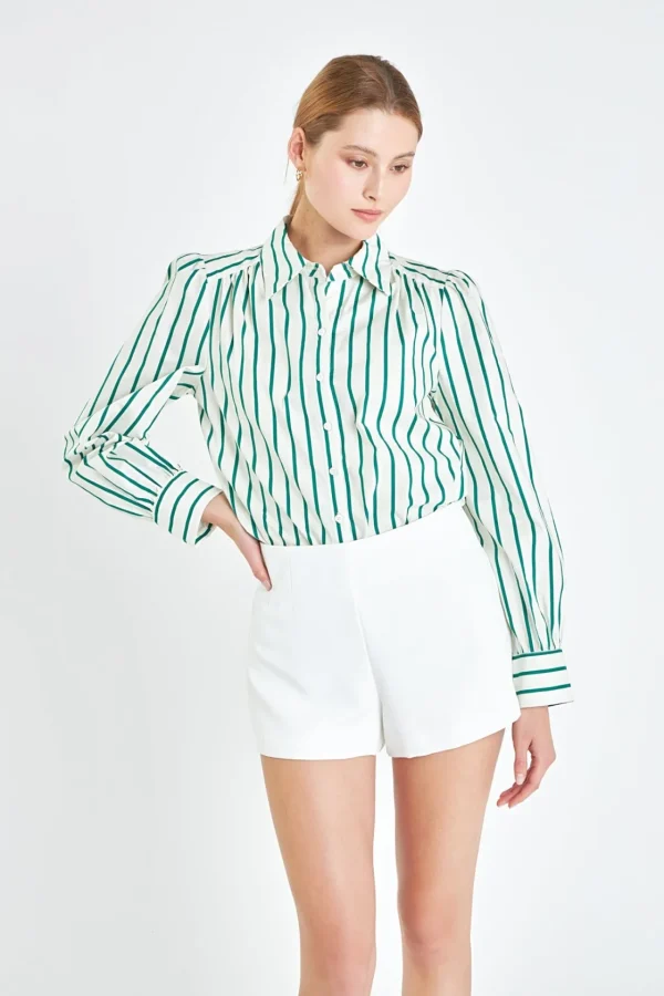 ENGLISH FACTORY Shirts & Blouses | Tops*- Stripe Button Front Shirt GREEN