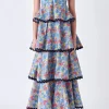 ENGLISH FACTORY Tops*- Grid Print Tiered Maxi Dress with Ric Rac Trim MULTI