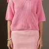 ENGLISH FACTORY Tops*- Half Sleeves Collar Knit Top PINK