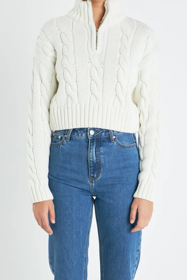 ENGLISH FACTORY Sweaters & Knits | Tops*- Half Zip Up Cable Knit Sweater IVORY