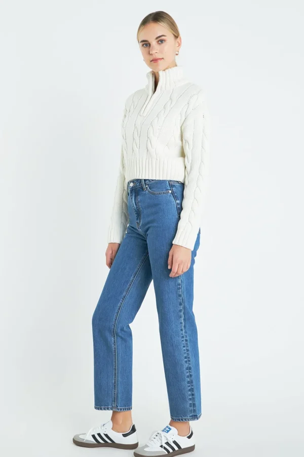 ENGLISH FACTORY Sweaters & Knits | Tops*- Half Zip Up Cable Knit Sweater IVORY