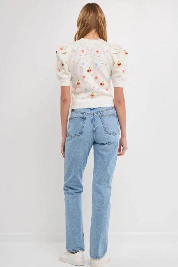 ENGLISH FACTORY Sweaters & Knits*- Handmade Floral Embroidery Sweater CREAM