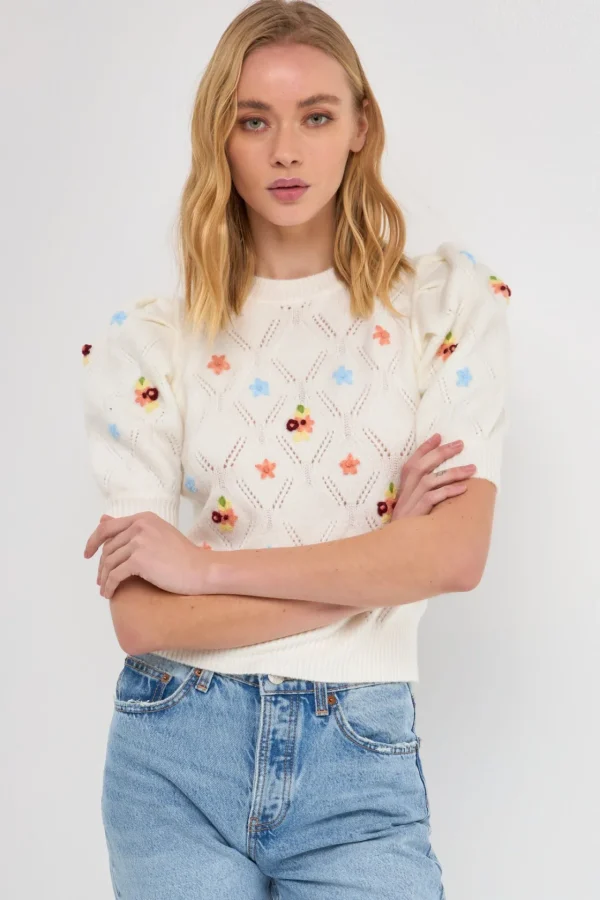 ENGLISH FACTORY Sweaters & Knits*- Handmade Floral Embroidery Sweater CREAM