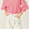 ENGLISH FACTORY Shirts & Blouses | Tops*- Harper Balloon Sleeve Striped Shirt RED/WHITE