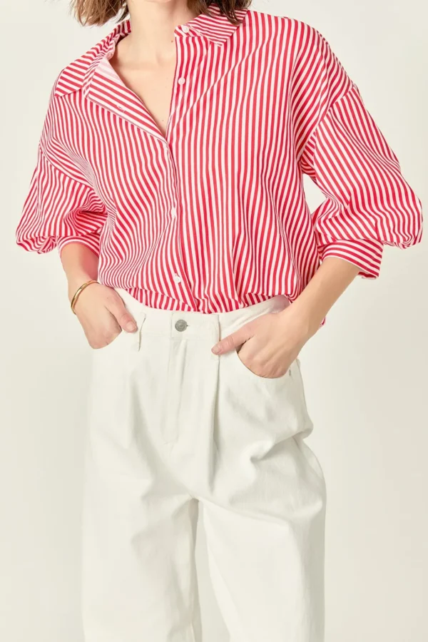 ENGLISH FACTORY Shirts & Blouses | Tops*- Harper Balloon Sleeve Striped Shirt RED/WHITE