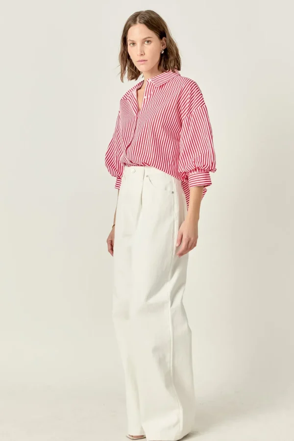 ENGLISH FACTORY Shirts & Blouses | Tops*- Harper Balloon Sleeve Striped Shirt RED/WHITE