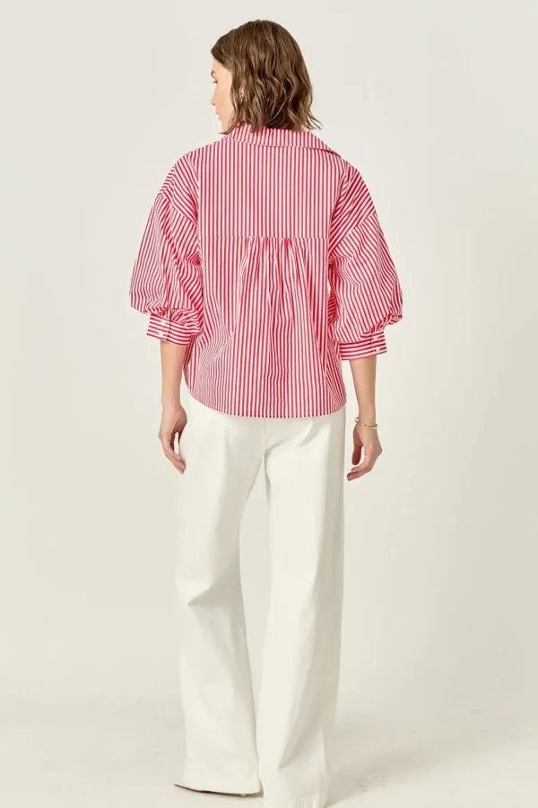 ENGLISH FACTORY Shirts & Blouses | Tops*- Harper Balloon Sleeve Striped Shirt RED/WHITE