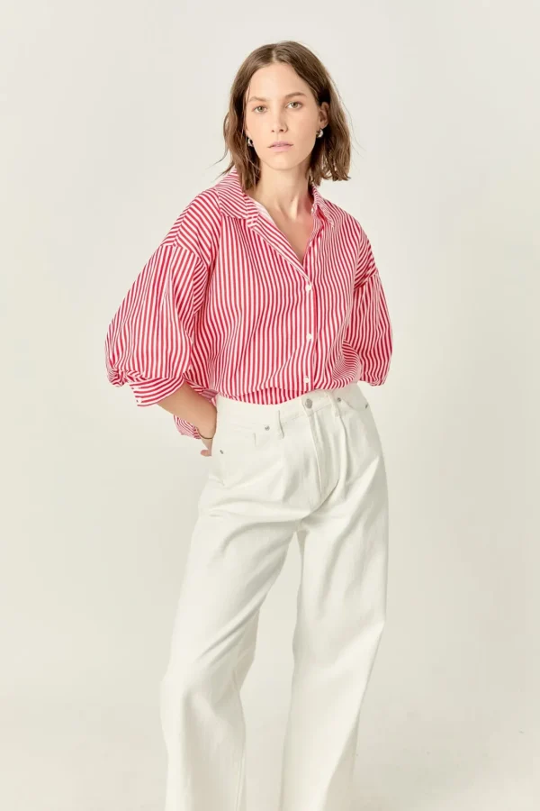 ENGLISH FACTORY Shirts & Blouses | Tops*- Harper Balloon Sleeve Striped Shirt RED/WHITE