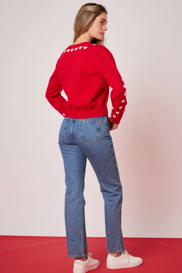 ENGLISH FACTORY Sweaters & Knits*- Heart Contrast Knit Cardigan RED