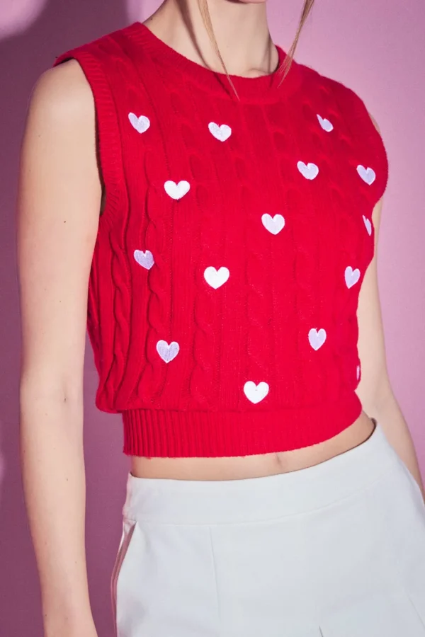 ENGLISH FACTORY Tops*- Heart Embroidery Round Neckline Vest