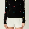 ENGLISH FACTORY Sweaters & Knits*- Heart Embroidery Knit Sweater BLACK