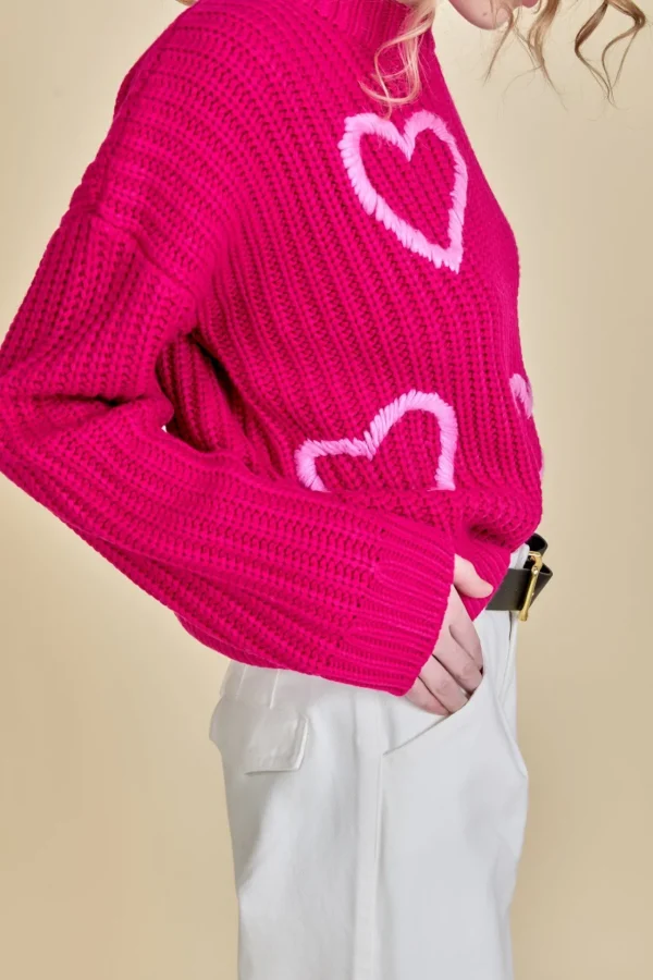 ENGLISH FACTORY Sweaters & Knits | Tops*- Heart Embroidery Knit Top FUCHSIA/PINK
