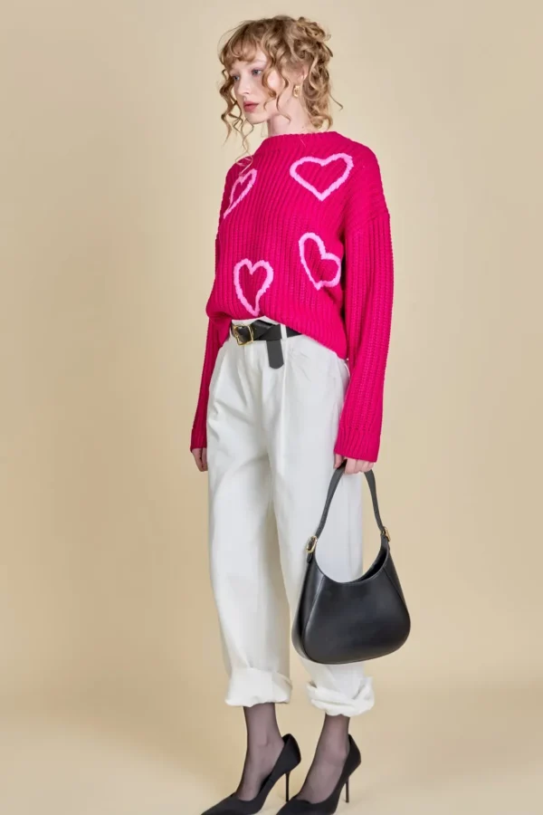 ENGLISH FACTORY Sweaters & Knits | Tops*- Heart Embroidery Knit Top FUCHSIA/PINK
