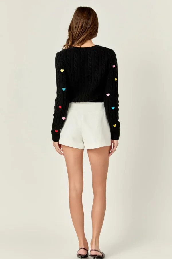 ENGLISH FACTORY Sweaters & Knits*- Heart Embroidery Knit Sweater BLACK