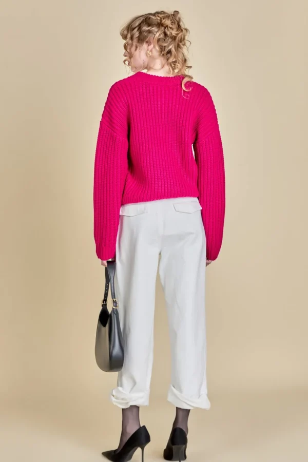 ENGLISH FACTORY Sweaters & Knits | Tops*- Heart Embroidery Knit Top FUCHSIA/PINK