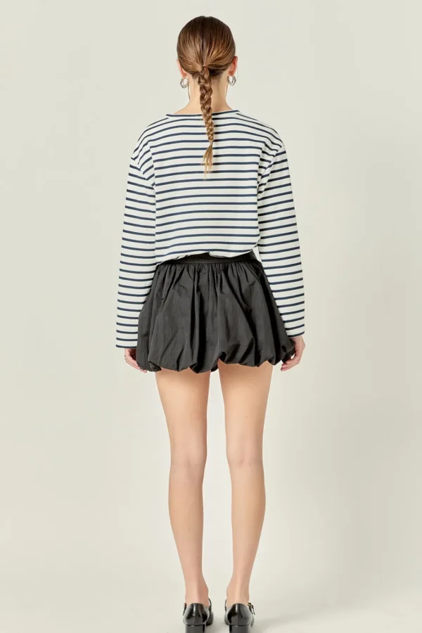 ENGLISH FACTORY Tops*- Heart Embroidered Stripe T-Shirt WHITE/NAVY