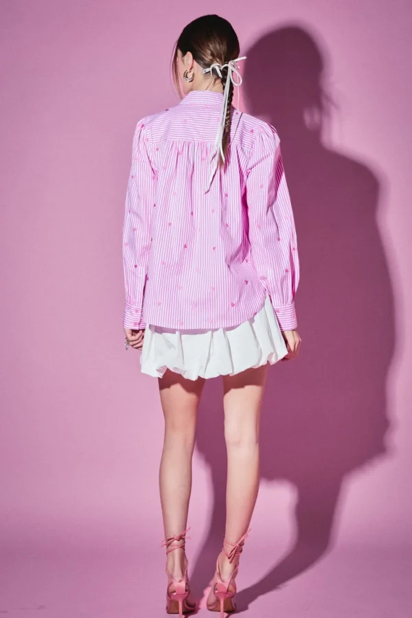 ENGLISH FACTORY Shirts & Blouses | Tops*- Heart Embroidery Stripe Shirt PINK/WHITE
