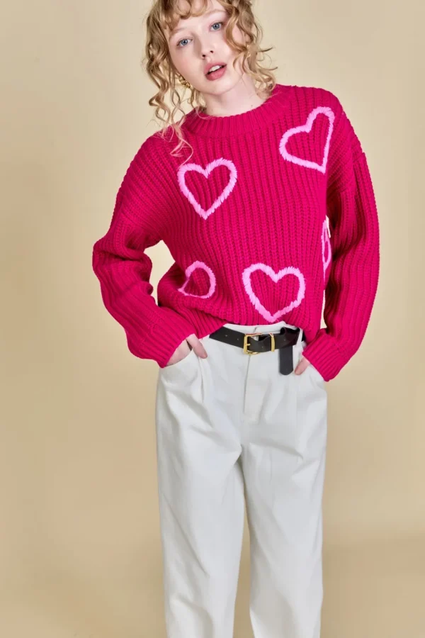 ENGLISH FACTORY Sweaters & Knits | Tops*- Heart Embroidery Knit Top FUCHSIA/PINK