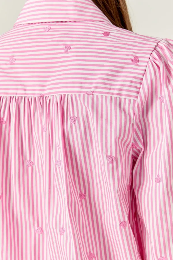 ENGLISH FACTORY Shirts & Blouses | Tops*- Heart Embroidery Stripe Shirt PINK/WHITE