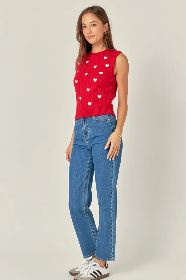 ENGLISH FACTORY Tops*- Heart Embroidery Round Neckline Vest