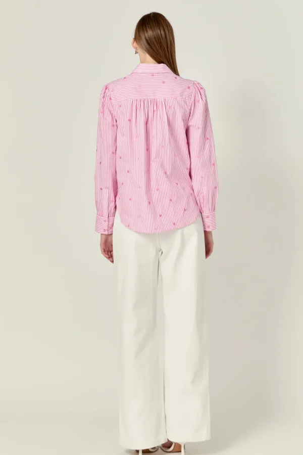 ENGLISH FACTORY Shirts & Blouses | Tops*- Heart Embroidery Stripe Shirt PINK/WHITE