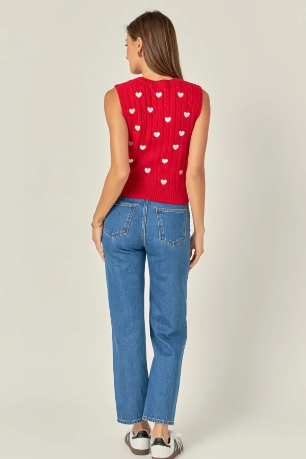 ENGLISH FACTORY Tops*- Heart Embroidery Round Neckline Vest
