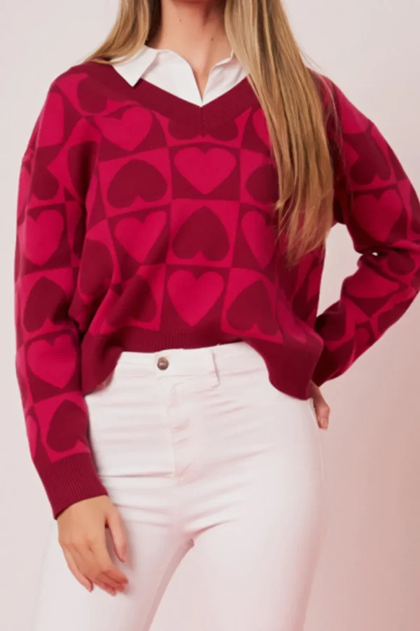 ENGLISH FACTORY Sweaters & Knits | Tops*- Heart Knit Sweater PINKMULTI