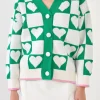 ENGLISH FACTORY Sweaters & Knits | Tops*- Heart Knit Jacquard Cardigan WHITE/GREEN