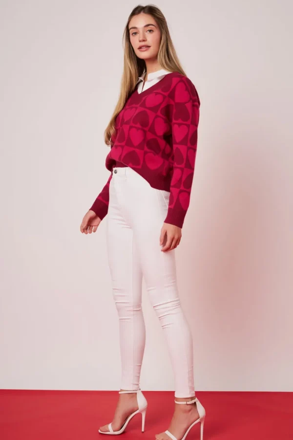 ENGLISH FACTORY Sweaters & Knits | Tops*- Heart Knit Sweater PINKMULTI