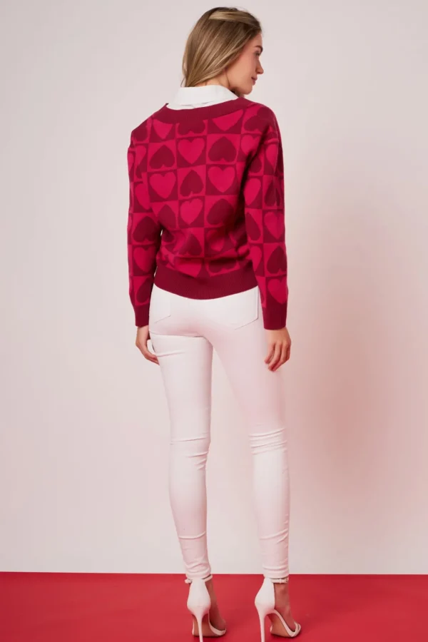 ENGLISH FACTORY Sweaters & Knits | Tops*- Heart Knit Sweater PINKMULTI