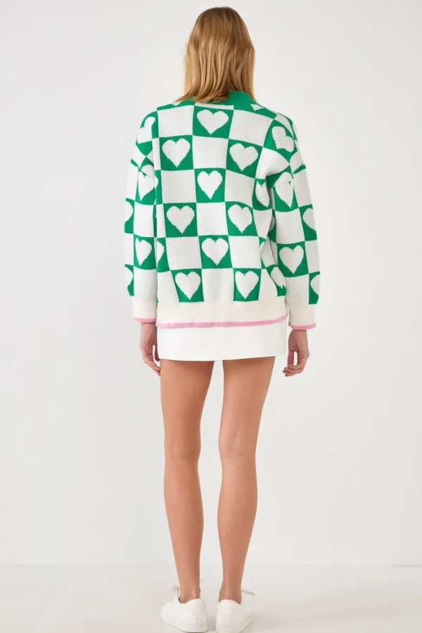 ENGLISH FACTORY Sweaters & Knits | Tops*- Heart Knit Jacquard Cardigan WHITE/GREEN