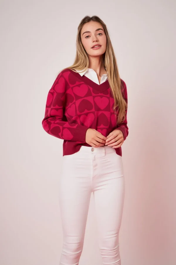 ENGLISH FACTORY Sweaters & Knits | Tops*- Heart Knit Sweater PINKMULTI