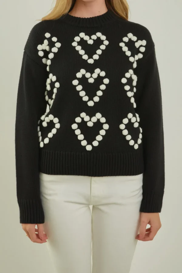 ENGLISH FACTORY Sweaters & Knits | Tops*- Heart Pom Sweater BLACK/IVORY