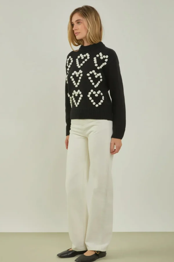ENGLISH FACTORY Sweaters & Knits | Tops*- Heart Pom Sweater BLACK/IVORY