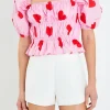 ENGLISH FACTORY Tops*- Heart Shape Shirring Top PINK/RED
