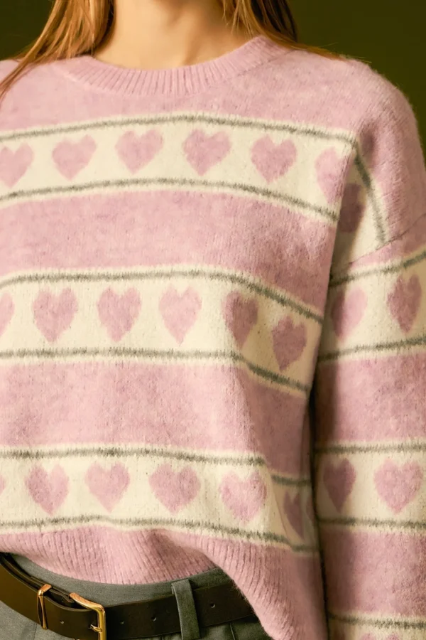 ENGLISH FACTORY Sweaters & Knits*- Heart Stripe Knit PINK