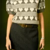 ENGLISH FACTORY Sweaters & Knits | Tops*- Heart Stripe Puff Sleeve Top CHARCOAL/WHITE