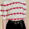 ENGLISH FACTORY Sweaters & Knits*- Heart Stripe Detail Sweater WHITE/RED