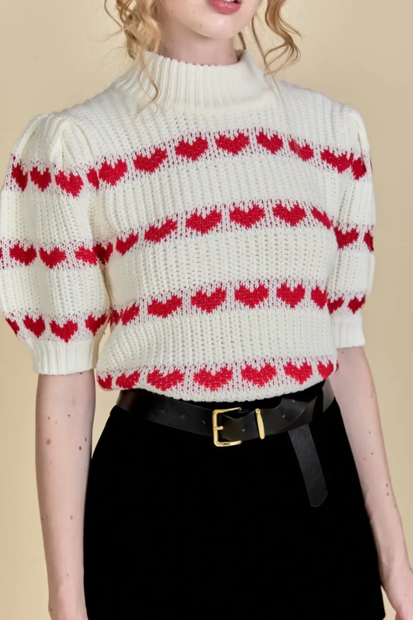 ENGLISH FACTORY Sweaters & Knits*- Heart Stripe Detail Sweater WHITE/RED