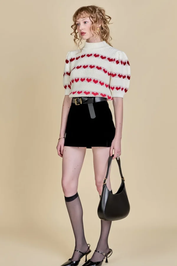 ENGLISH FACTORY Sweaters & Knits*- Heart Stripe Detail Sweater WHITE/RED
