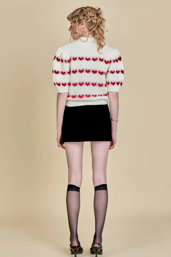 ENGLISH FACTORY Sweaters & Knits*- Heart Stripe Detail Sweater WHITE/RED