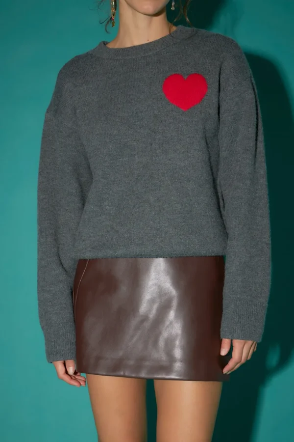 ENGLISH FACTORY Sweaters & Knits*- Heart Sweater CHARCOAL