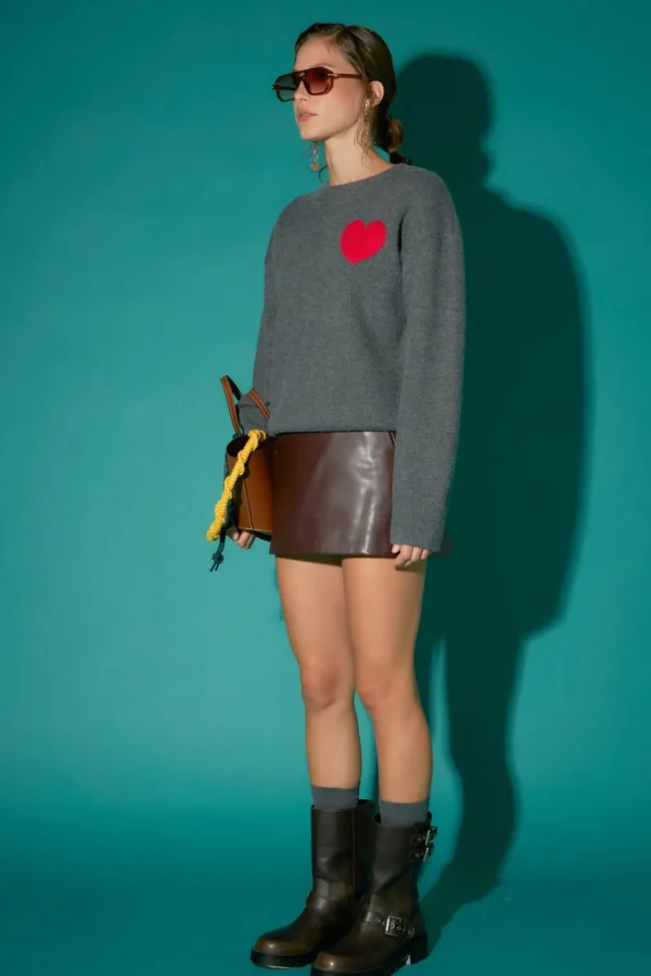 ENGLISH FACTORY Sweaters & Knits*- Heart Sweater CHARCOAL