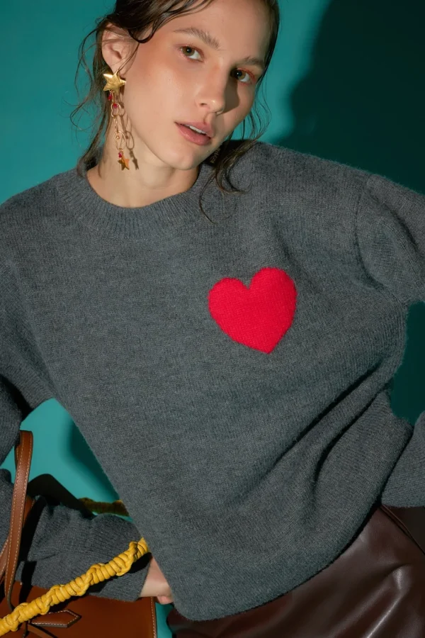 ENGLISH FACTORY Sweaters & Knits*- Heart Sweater CHARCOAL