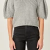 ENGLISH FACTORY Tops*- Heavy Yarn Puff Sleeves Knit HEATHERGREY