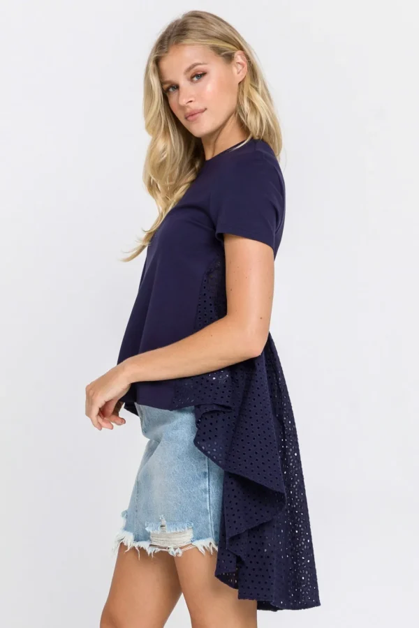 ENGLISH FACTORY Tops*- High Low T-shirt With Eyelet Peplum