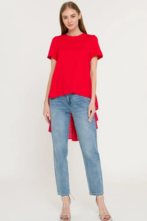 ENGLISH FACTORY Tops*- High Low T-shirt With Eyelet Peplum