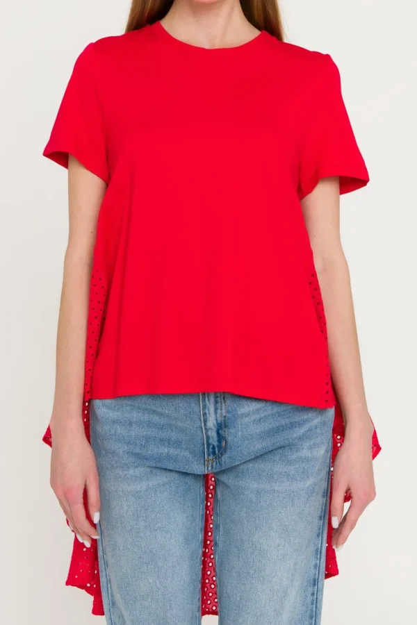 ENGLISH FACTORY Tops*- High Low T-shirt With Eyelet Peplum