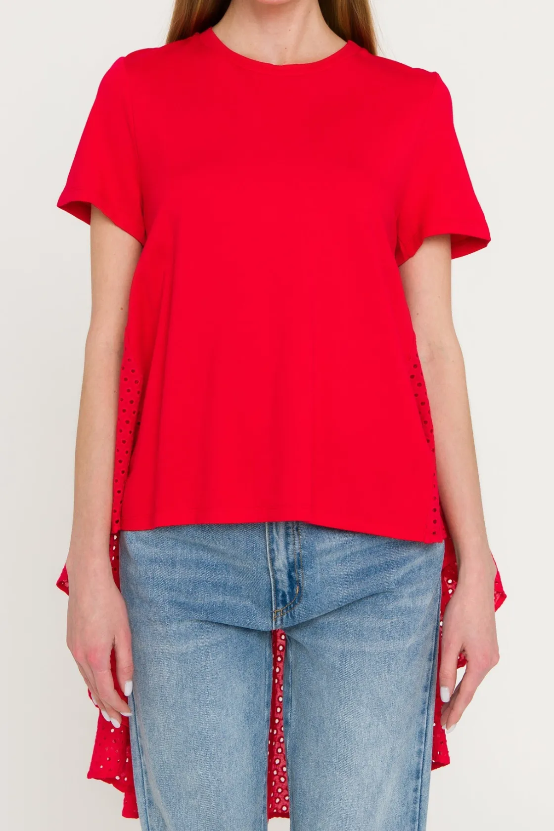 english_factory__high_low_14.webp ENGLISH FACTORY Tops*- High Low T-shirt With Eyelet Peplum
