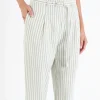 ENGLISH FACTORY Pants | Tops*- High Waisted Belted Striped Pants OFFWHITE/GREEN